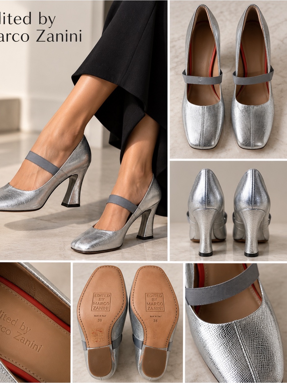Edited by Marco Zanini Metallic Silver Mary Jane Pumps Heels Size 38 Italy